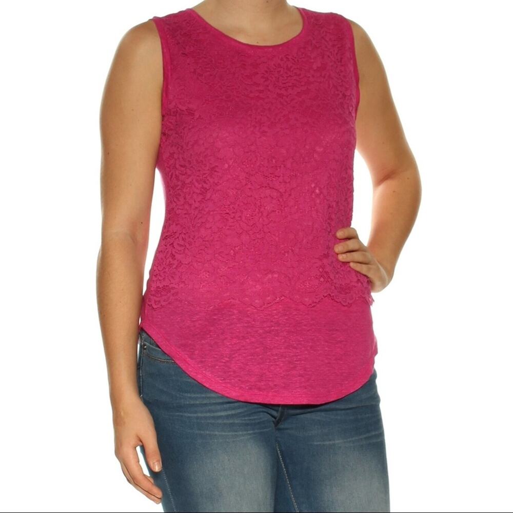 Maison Jules bold berry lace linen tank top